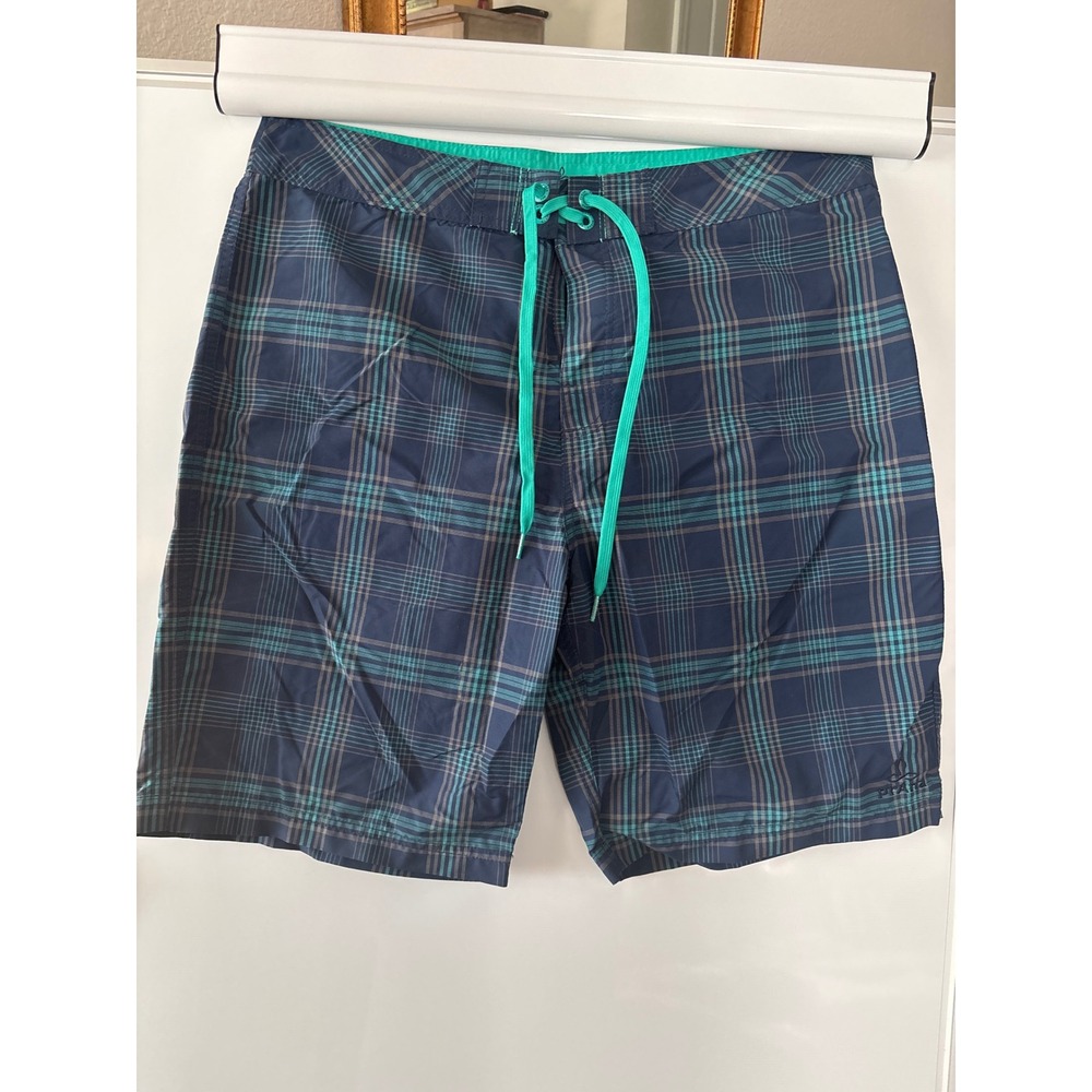 Prana men's size 35 blue board shorts plaid‎